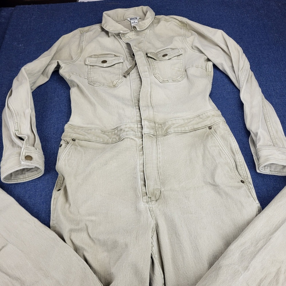 Duluth Trading Co Womens Khaki Canvas Utility Coveralls Workwear Jumpsuit 12 Reg